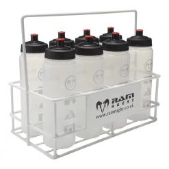 Ram Rugby Equipment 8 Water Bottles & Metal Carrier Set