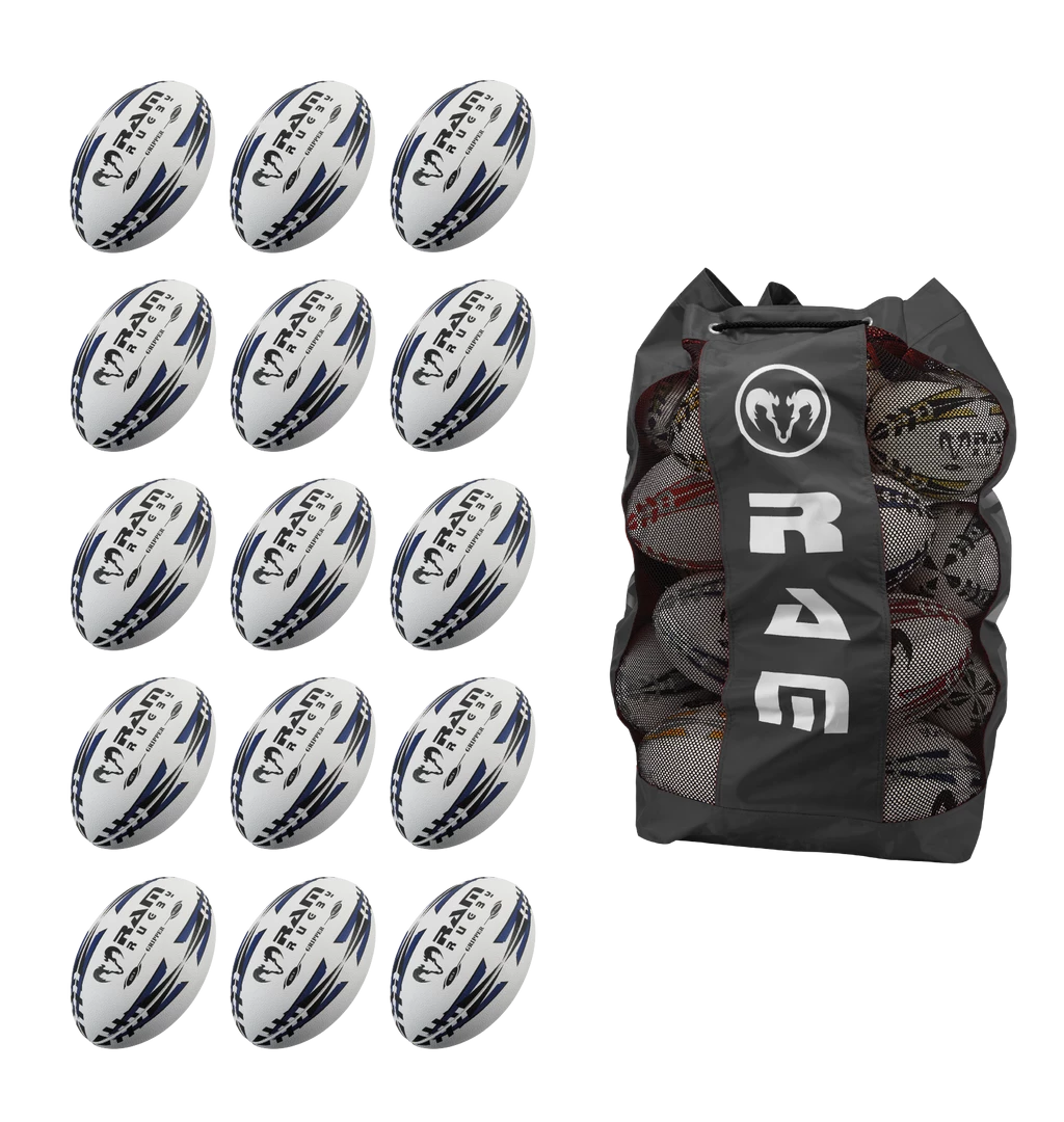 Ram Rugby Gripper 2.0 Pro Trainer Ball Bundle - 30 X Balls And 2 Bags 12 Ram Rugby Gripper 2.0 Pro Trainer Ball Bundle - 30 X Balls And 2 Bags
