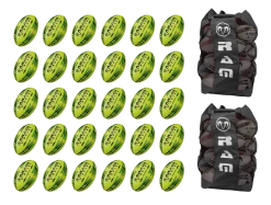 Ram Rugby Gripper 2.0 Pro Trainer Fluoro Ball Bundle - 30 X Balls And 2 Bags