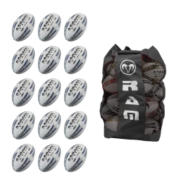 Ram Rugby Raider 2.0 Black Match Ball Bundle - 15 X Balls And Bag