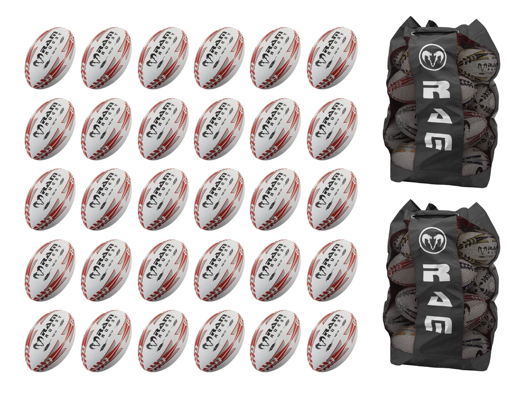Ram Rugby Squad Trainer Ball Bundle - 30 X Balls And 2 Bags 3 Ram Rugby Squad Trainer Ball Bundle - 30 X Balls And 2 Bags